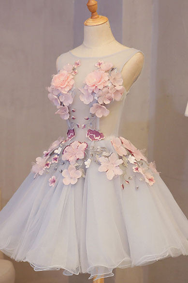 Cute Floral Homecoming Dresses A-line Round Neck Short Party Dress GM670
