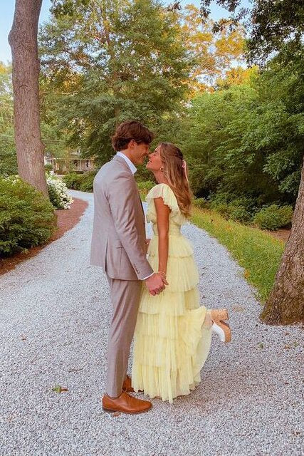 a line square yellow tiered long prom dress princess tulle formal dress