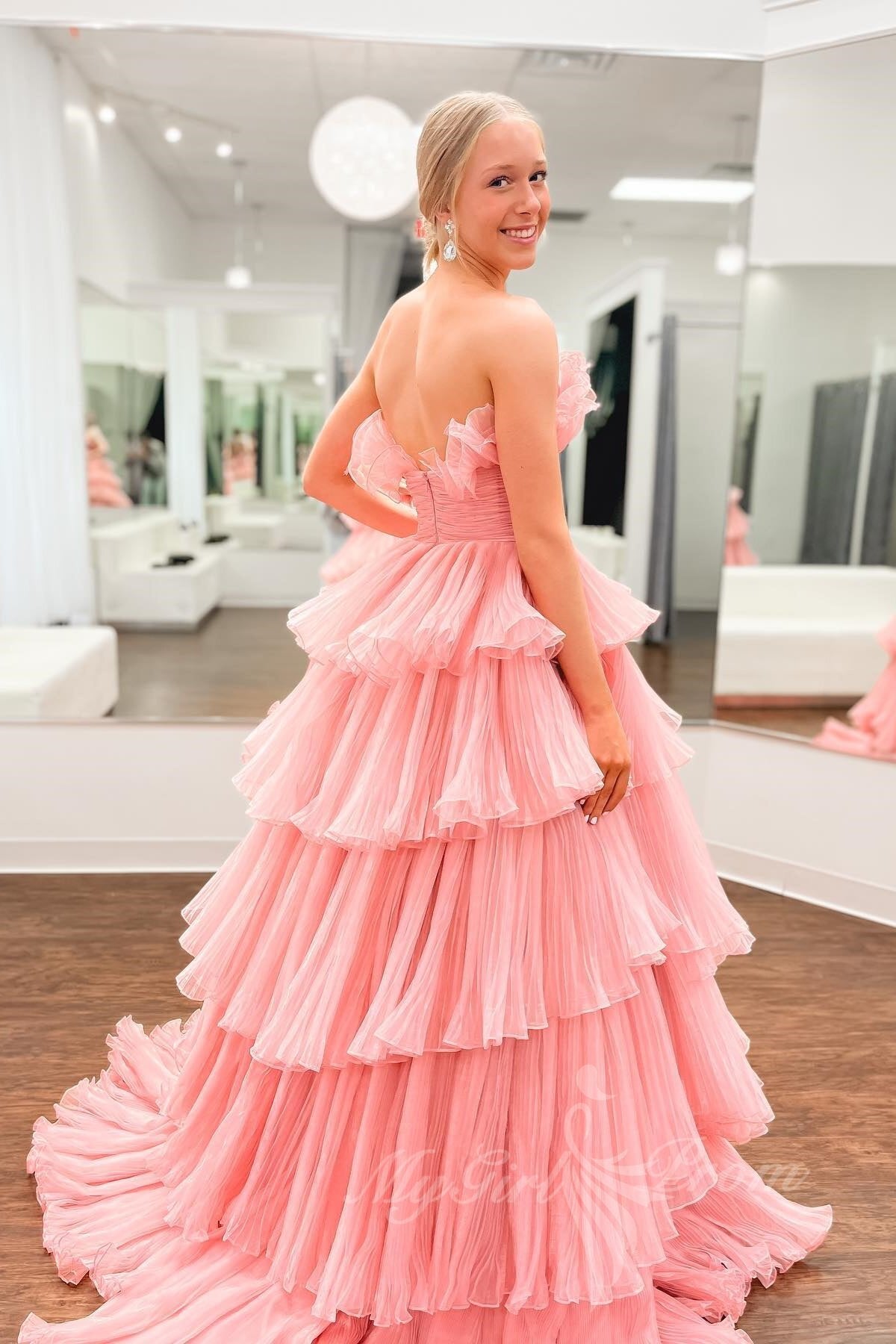 a line ruffles black tulle long prom dresses layered formal gown