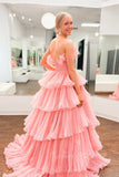 a line ruffles black tulle long prom dresses layered formal gown