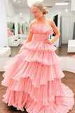 a line ruffles black tulle long prom dresses layered formal gown