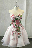 Sweetheart Pink Homecoming Dresses with Embroidered Floral Short Prom Dress GM715