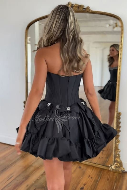 Beading Strapless A-Line Short Pink Homecoming Dresses With Bows GM735