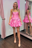 Beading Strapless A-Line Short Pink Homecoming Dress With Bows GM735
