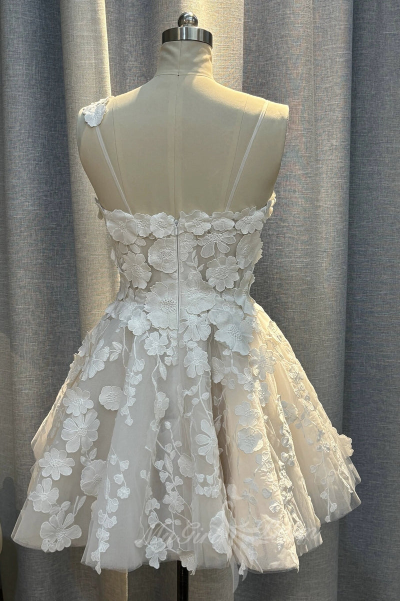 Beautiful Straps Sweetheart 3D Flower A-line Short Homecoming Dresses GM728