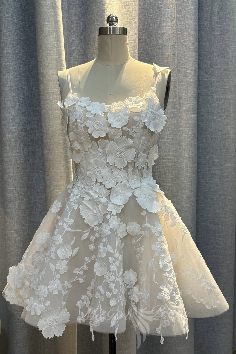 Beautiful Straps Sweetheart 3D Flower A-line Short Homecoming Dresses GM728