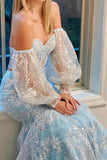black lace mermaid prom dresses with puff sleeves sweetheart formal dresses