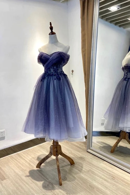 sweetheart purple tulle with lace short prom dress sparkly homecoming dresses