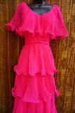 Cap Sleeves Hot Pink Pleats Chiffon Teired Prom Dress, A-line Party Gown GP704
