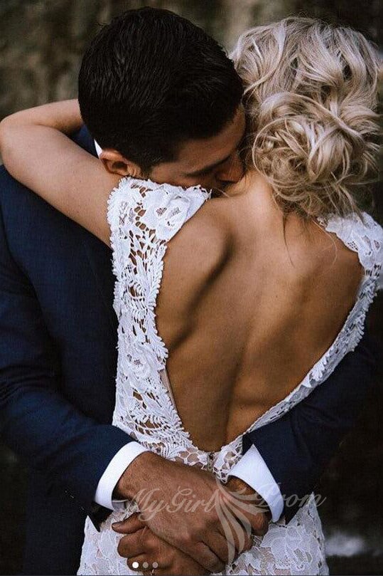 Cap Sleeves Mermaid Lace Long Wedding Dresses, Backless Bridal Dress PW579