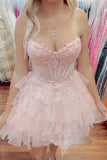 Charming A Line Organza Lace Sweetheart Pink Homecoming Dresses GM738