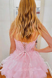 Charming A Line Organza Lace Sweetheart Pink Homecoming Dresses GM738