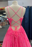 charming pink tulle prom dresses lace up sequins lace graduation dress