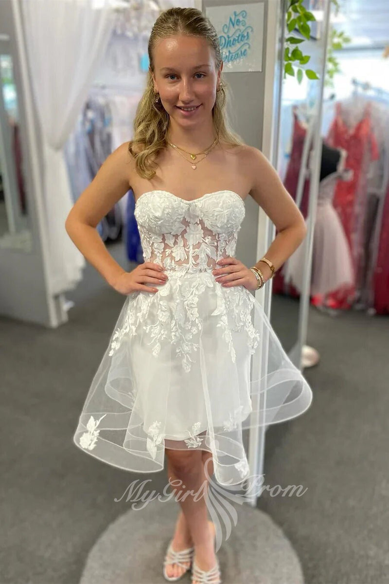 Chic Sweetheart Sheer Appliques Tulle Short Homecoming Dress GM702