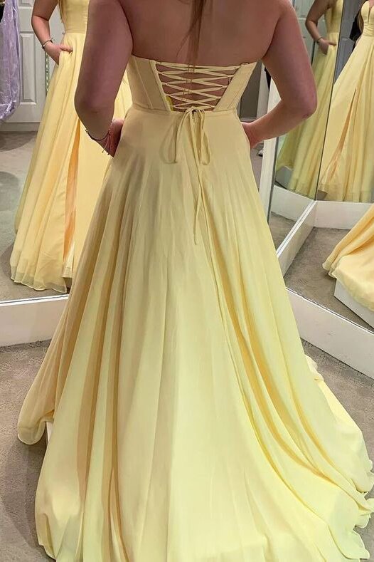 Daffodil Sweetheart Chiffon Sleeveless Long Prom Dress With Pockets MG299