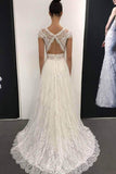 Deep V Neck Keyhole Back A-Line Lace Bohemian Wedding Dresses PW557