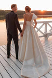 Elegant A-line Wedding Dress One Shoulder Sleeveless Satin Bridal Gown PW572