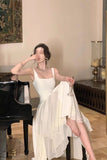 elegant a line square neck ankle length prom dress chiffon evening gown