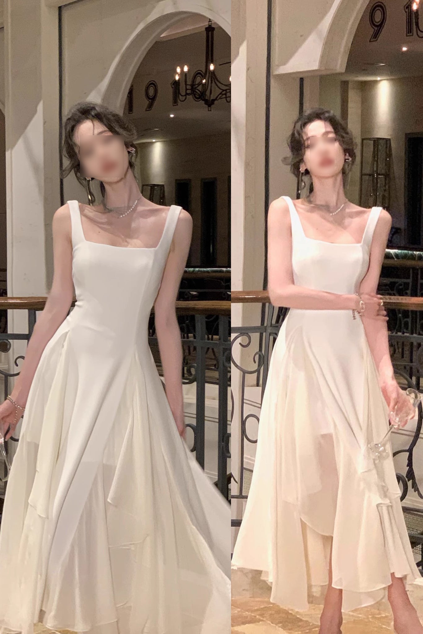elegant a line square neck ankle length prom dress chiffon evening gown
