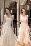 elegant a line square neck ankle length prom dress chiffon evening gown