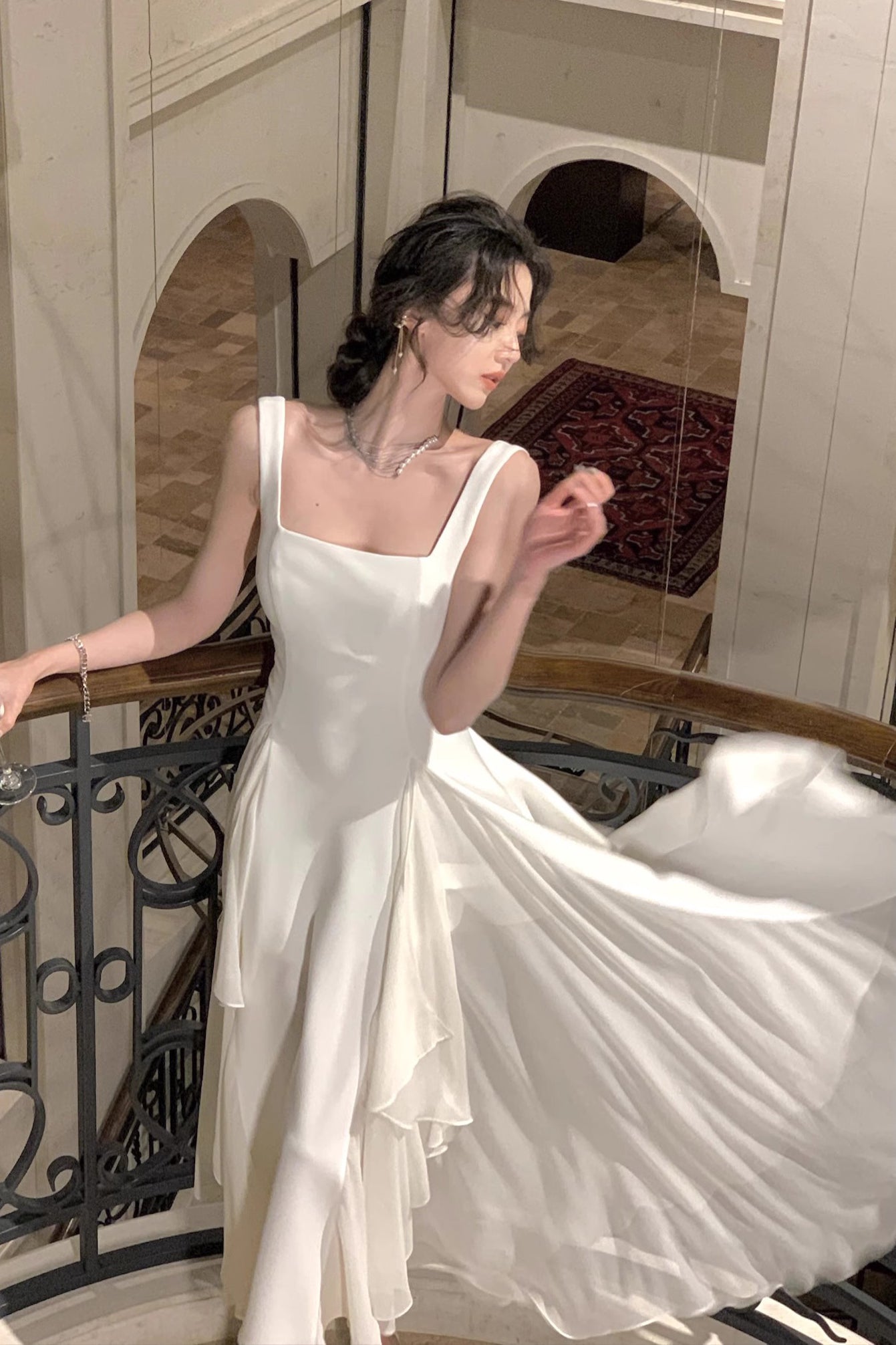 elegant a line square neck ankle length prom dress chiffon evening gown