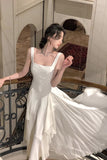elegant a line square neck ankle length prom dress chiffon evening gown