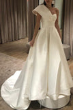 Elegant One Shoulder Pleated Satin Wedding Dress A-line Bridal Gown PW580