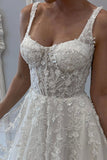 Elegant Straps Beaded Appliques A Line Backless Wedding Dresses PW566