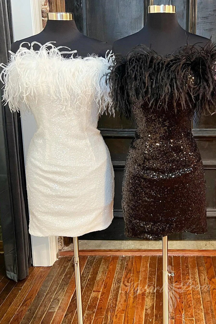 feathered strapless bodycon short homecoming dresses tight short prom dresses