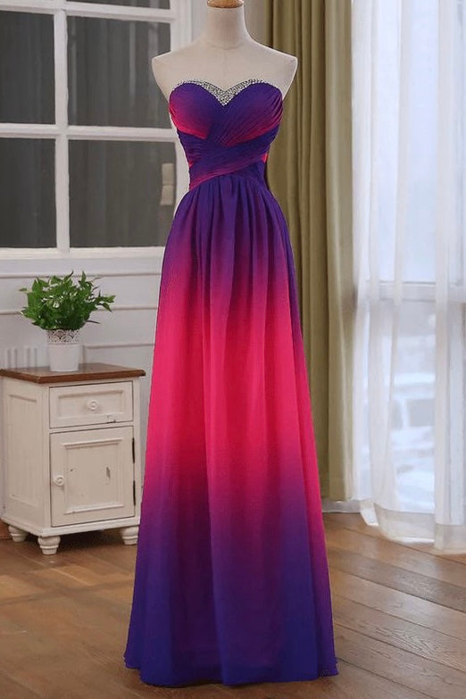 Beads Sweetheart Fuchsia Pink Ombre Chiffon Prom Dress, Long Formal Gown GP649
