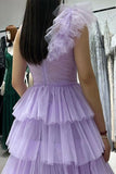 A-Line Lilac Prom Dresses Tulle with Ruffle, Princess Tiered Graduation Gown GP648