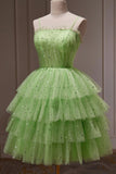 Glitter Stars Tulle Layered Homecoming Dress, Green 8th Grade Dance Dresses GM676