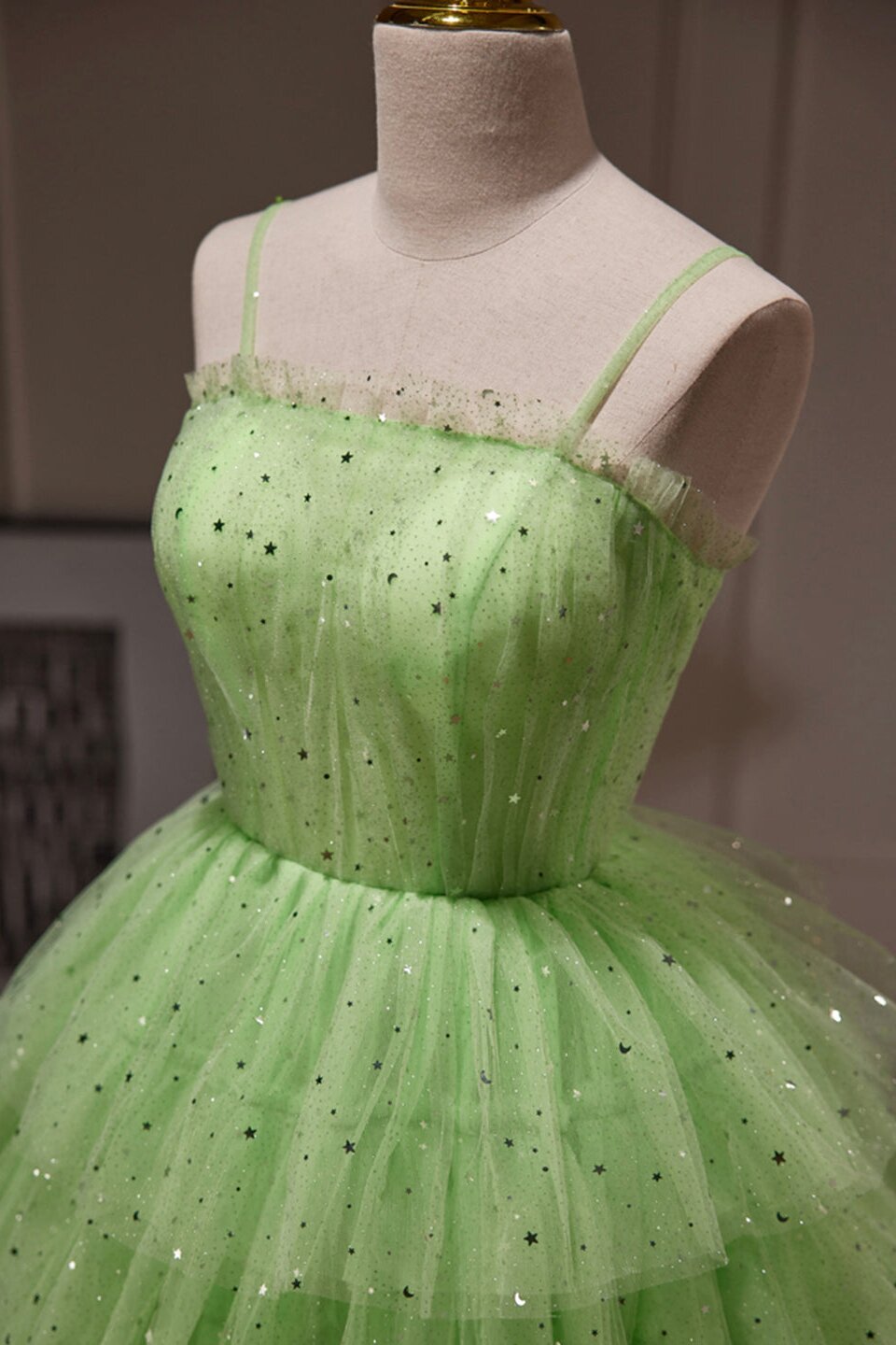 Glitter Stars Tulle Layered Homecoming Dress, Green 8th Grade Dance Dresses GM676