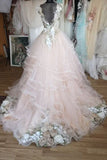 Gorgeous Bohemian Tulle Long 3D Floral Wedding Dress, Fairytale Bridal Gown PW555