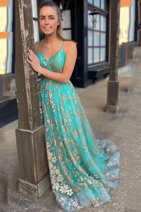 stylish tulle sequins long prom dresses backless slit long graudtion gown