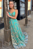 stylish tulle sequins long prom dresses backless slit long graudtion gown