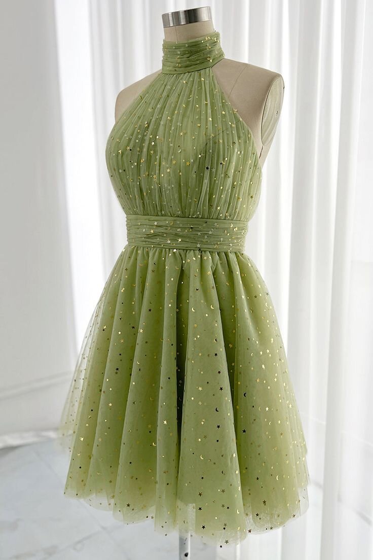 Halter High Neck Starry Night Backless Green Homecoming Dresss GM678
