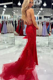 glamour red tulle lace long prom desses sleeveless evening gown