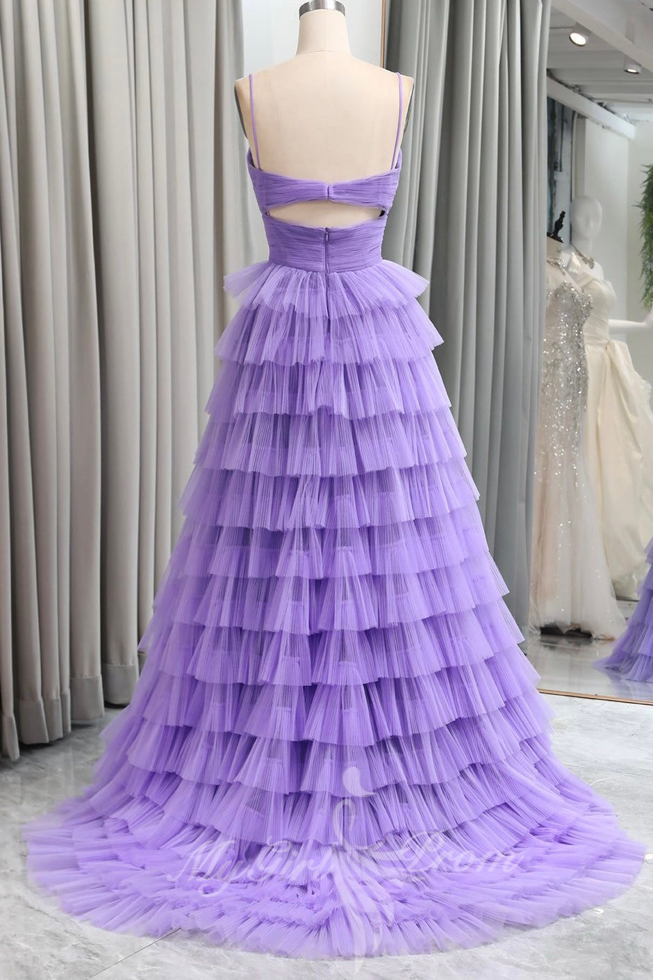 straps keyhole purple tulle layered prom dresses princess long formal gown