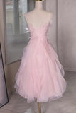 Princess Pink Beaded Ruffle Short Prom Dress Organza Homecoming Dress GP701