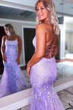 pink tulle mermaid prom dresses appliques backless evening dresses