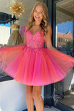 lovely pink short prom dress v neck sweet 15 party puffy skirt homecoming dress