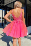 lovely pink short prom dress v neck sweet 15 party puffy skirt homecoming dress