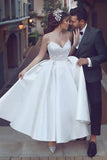 Spaghetti Straps Applique Lace Ankle Length Wedding Dresses PW581