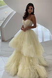 Spaghetti Straps Yellow Prom Dress A Line Tulle Formal Dress with Layered GP788