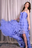 Strapless Lavender Long Prom Dress Chiffon Evening Dress with Slit Ruffled GP772