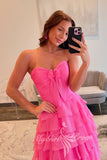 Sweetheart A Line Chiffon Prom Dress Hot Pink Formal Dress with Slit Ruffles GP769