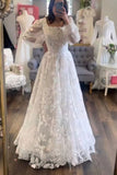 Modest Long Puffy Sleeve Lace Applique A-Line Wedding Dresses PW606