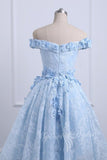 off shoulder high low light blue lace homecoming dresses appliqued prom dress