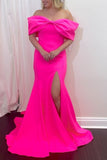 Off Shoulder Satin Bowknot Mermaid Prom Dress, Slit Long Formal Gown GP688
